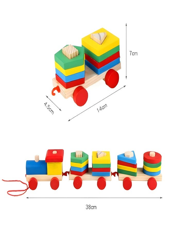 VERAT قطار خشبي للأطفال من فيرات | مكعبات تعليمية للتكديس بأشكال وألوان متنوعة | لعبة أحجية مونتيسوري للأولاد والبنات | قطار خشبي بأشكال متنوعة | ألعاب تعليمية للأطفال (متعددة الألوان) - Image 2